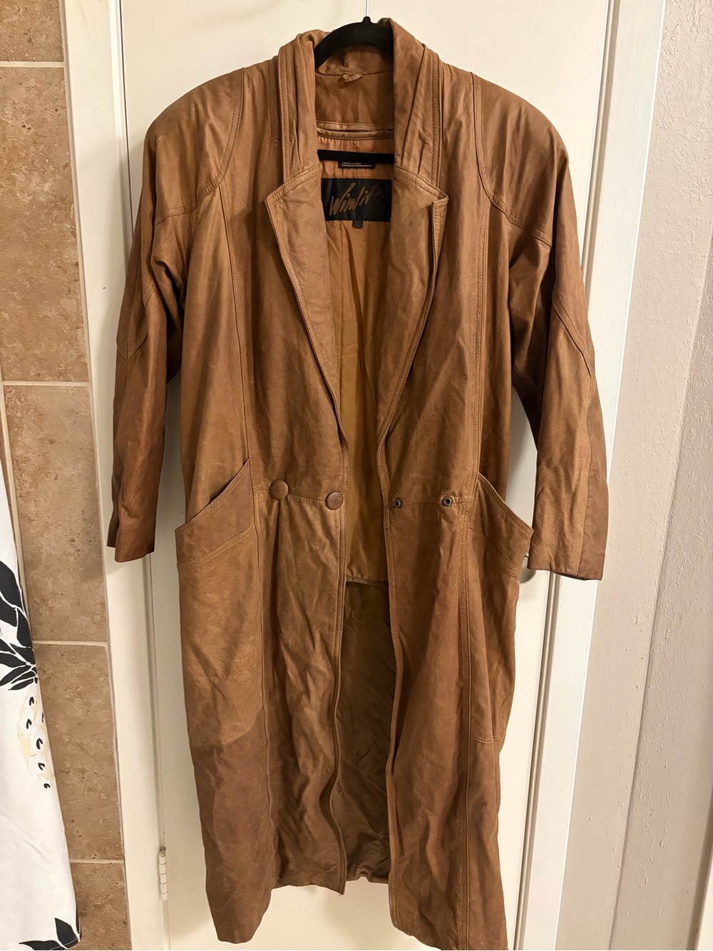 Vintage Tan Leather Trench Coat